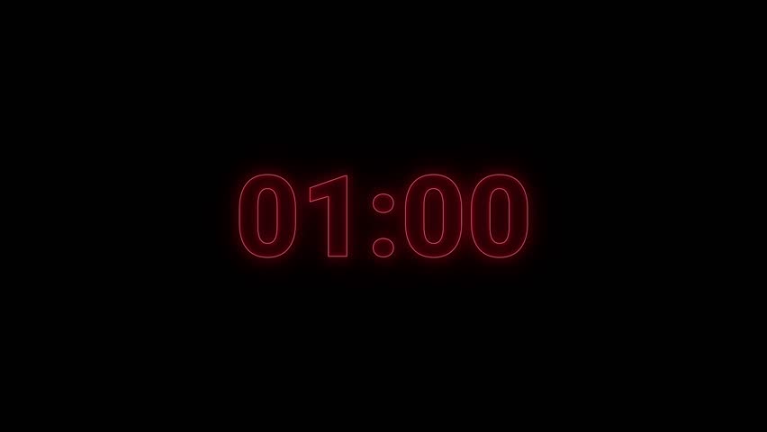 1 Minute Digital Negative Countdown. one Minute Digital Timer. digital timer 1 minutes.time management. 4k