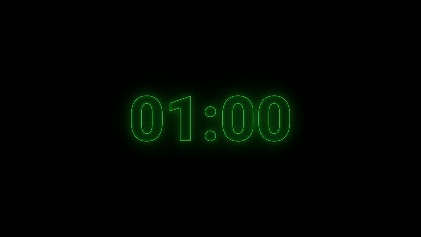 1 Minute Digital Negative Countdown. one Minute Digital Timer. digital timer 1 minutes.time management. 4k