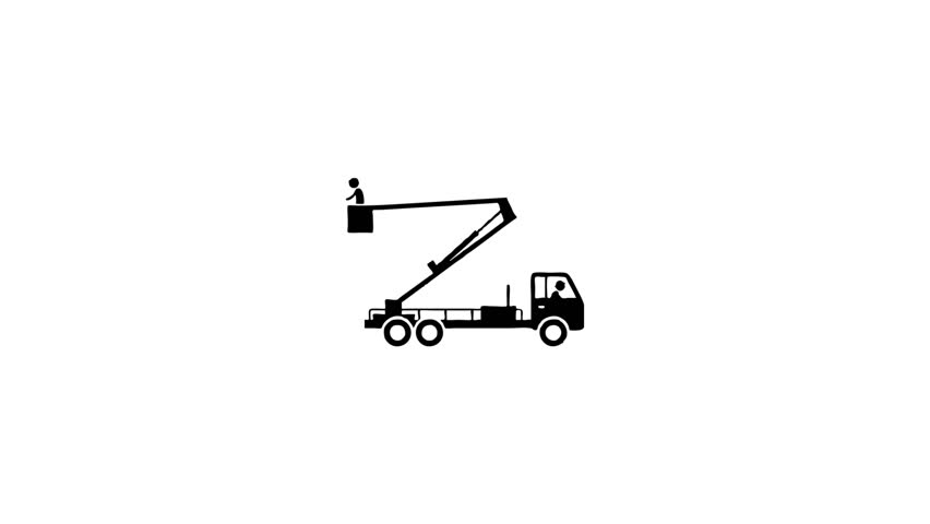 Cherry picker icon illustration. Boom lift equipment isolated. Platform for workers at height.