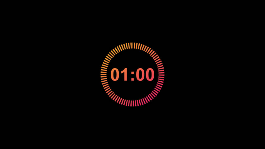 One minute circle countdown timer animation from 60 to 0 second with alpha channel, 1 minute circle countdown animation on a transparent background