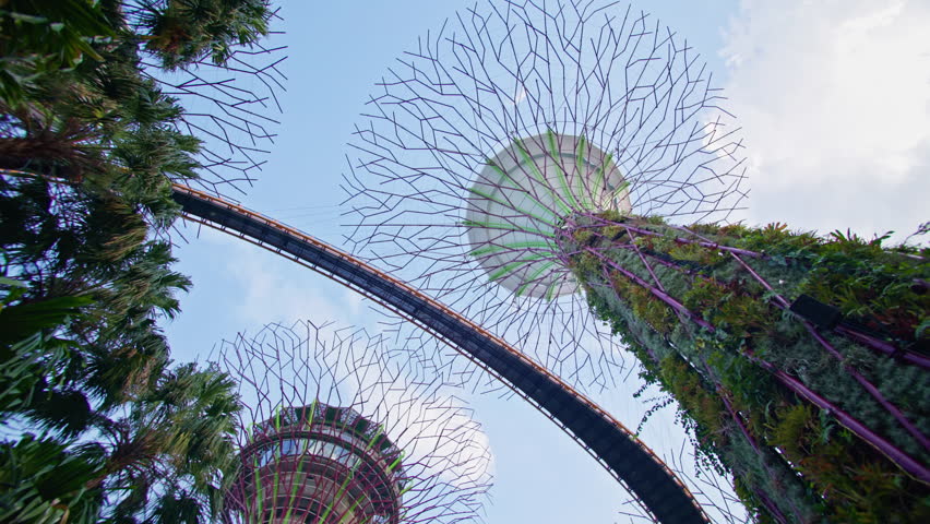 Beautiful cityscape of Singapore at Gardens by the Bay with futuristic buildings green park scenery and famous tourist attractions in Asia