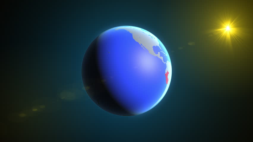 The animation shows a graphic representation of the earth and highlights the location and map of Peru colored red.