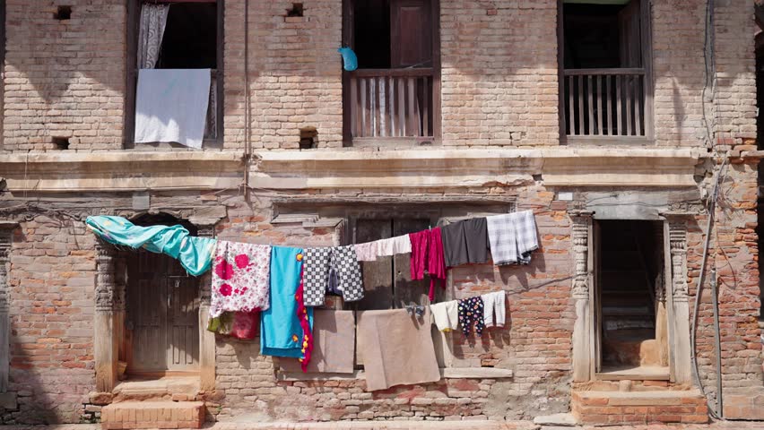 Old Brick House with Laundry in Kathmandu Durbar Square
