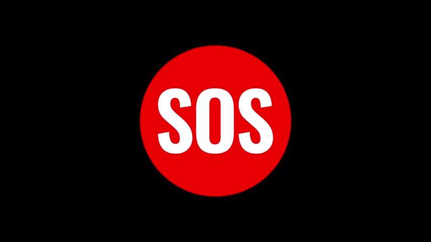 Animated SOS emergency signal icon on black background representing urgent help request