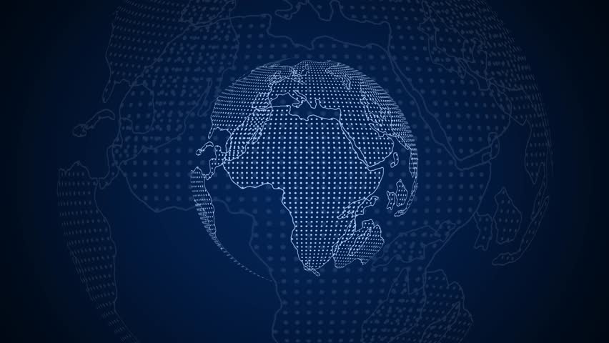 World map on a black background with sparkling particles on the surface4k loop of rotating glowing dots stylised world globe with orbits