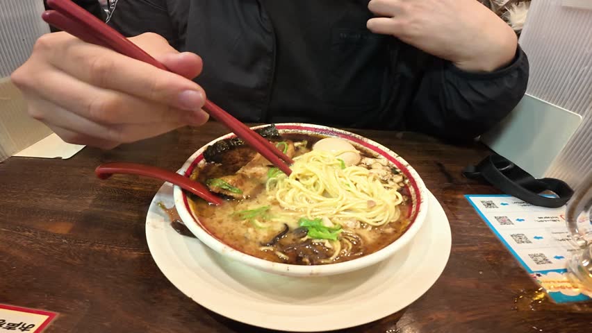 POV Eating Delicious Ramen with Chopsticks