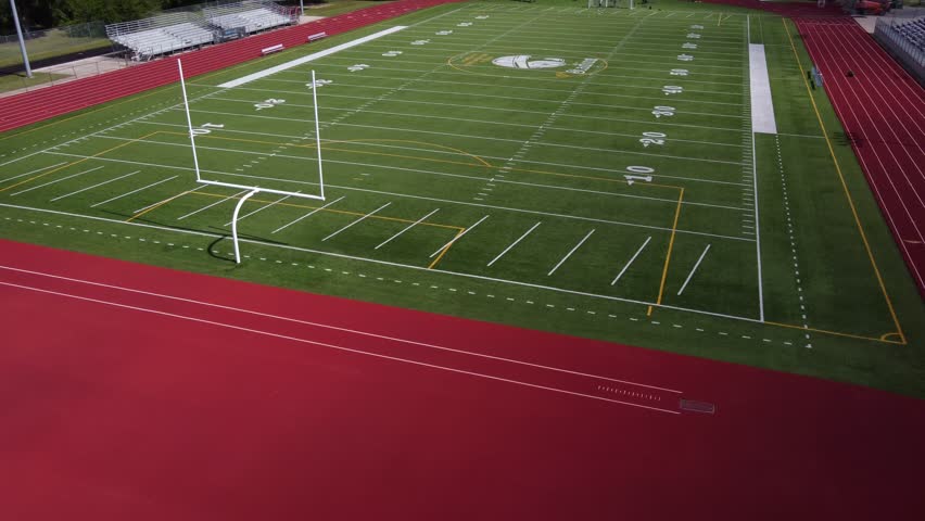 Aerial of high school football field in Green Bay Wisconsin.