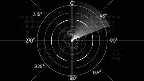 Global radar scanning interface animation. Futuristic radar interface scanning world map. Digital radar system tracking global signals and technology network. - Powered by Shutterstock - Get 15% off with code: PIKWIZARD15