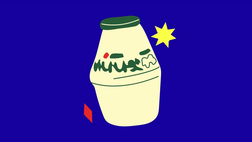 Banana milk bottle animation on blue screen