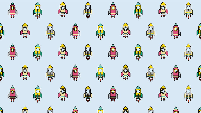 Playful cartoon rockets seamless pattern loop animation. motion background.