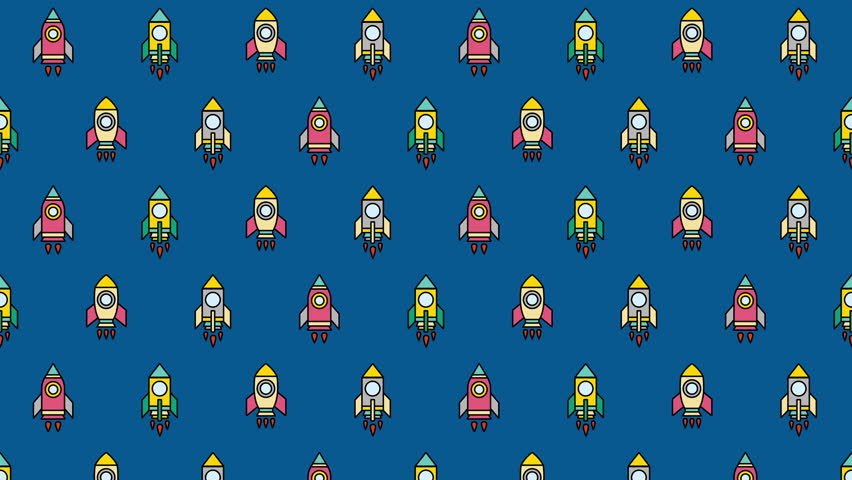 Playful cartoon rockets seamless pattern loop animation. motion background.