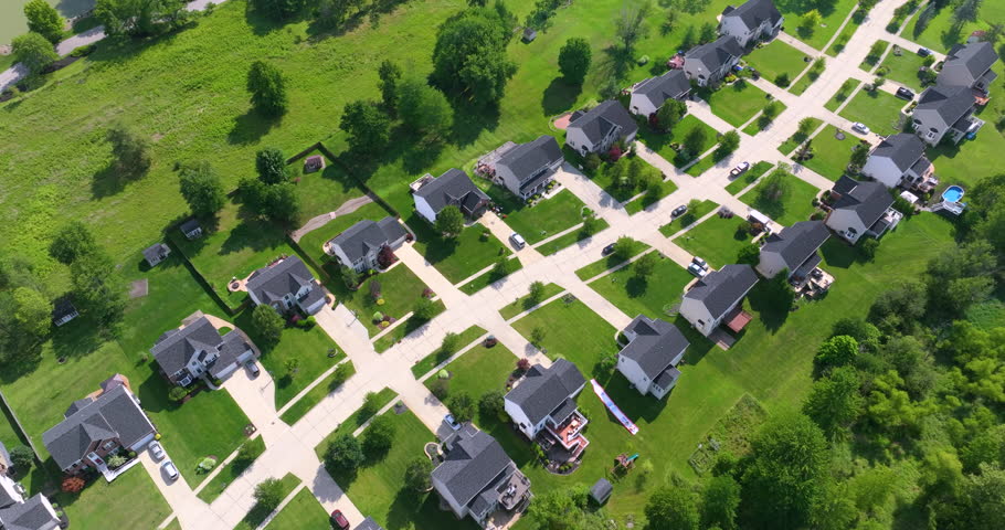Residential homes in suburban sprawl development in Cleveland, Ohio. Low-density two story private houses in rural suburbs. Housing market in the USA.