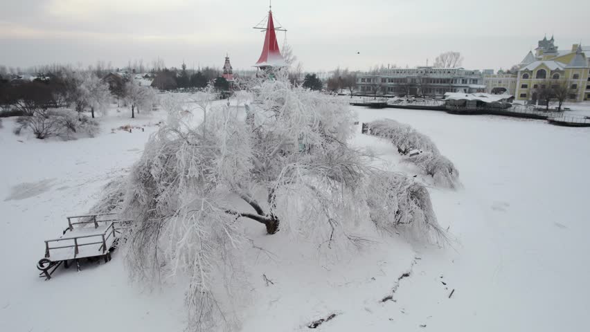 Rime Frost Island Surrounded by a Frozen Lake in Ethereal Northeastern Winter Light
