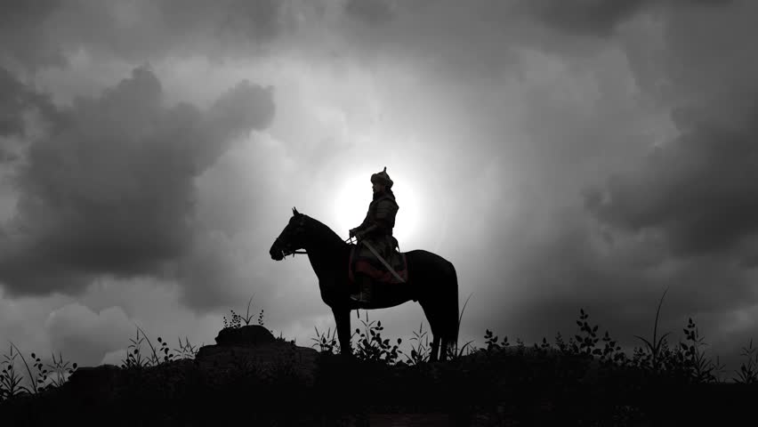 Mongol Empire Warlord on Horse at Dusk