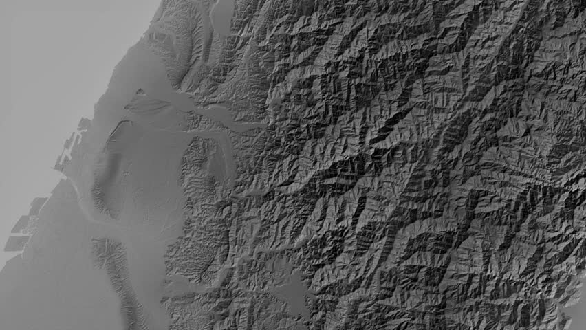 Taichung region, Taiwan, extruded. Grayscale map
