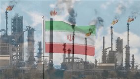 Industrial Oil Refinery Plant with the Waving National Flag of Iran and Flaring Stacks - Powered by Shutterstock - Get 15% off with code: PIKWIZARD15