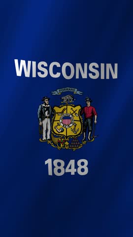 Vertical Wisconsin Flag Waving, 4K High Quality Realistic Motion