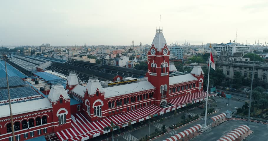 Wide Aerial View of Chennai Central Station and Urban Chennai Landscape