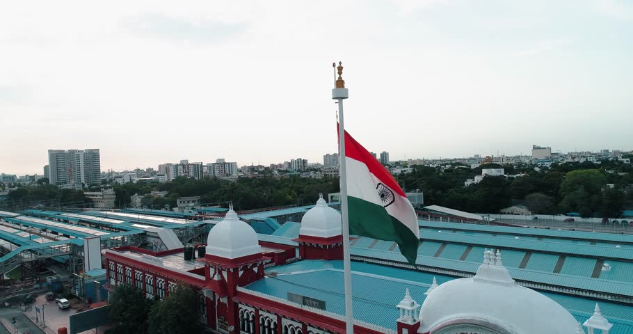 Wide Aerial View of Chennai Central Railway Station With No Passengers During Lockdown