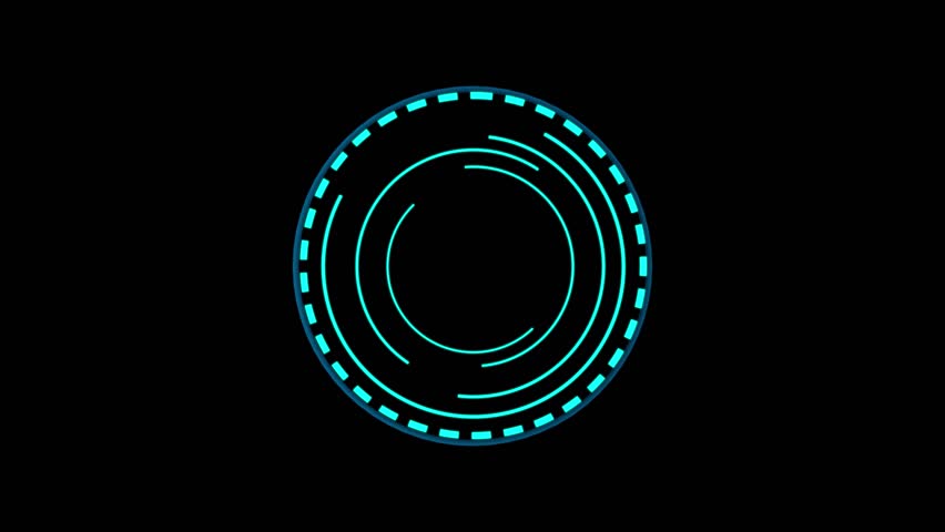Blue Abstract Circular HUD Element with a Lock Symbol on Black Background circle. Sleek abstract HUD circle with glowing blue rings and lock symbol on black background.