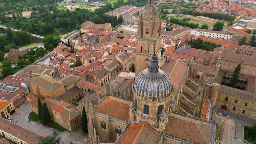 Aerial panorama view of the city Salamanca in Spain on a sunny morning in late spring