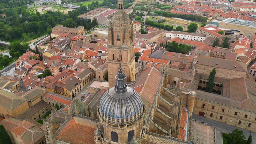 Aerial panorama view of the city Salamanca in Spain on a sunny morning in late spring