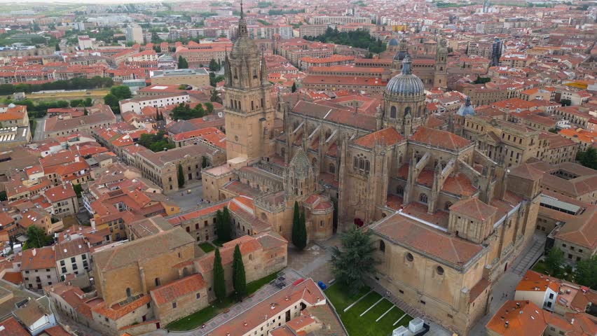 Aerial panorama view of the city Salamanca in Spain on a sunny morning in late spring