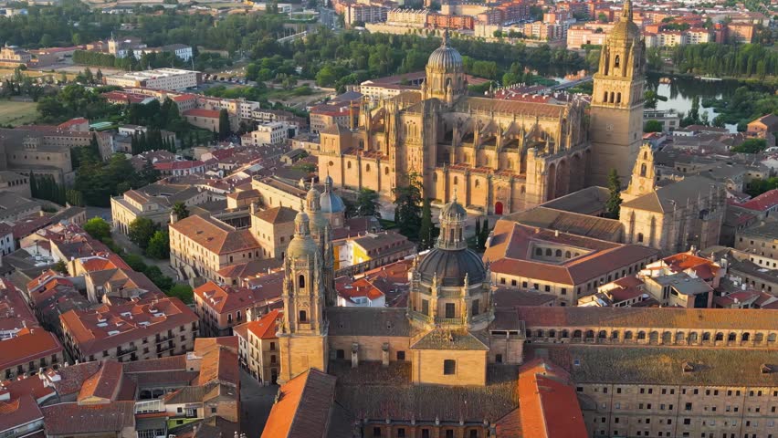 Aerial panorama view of the city Salamanca in Spain on a sunny morning in late spring