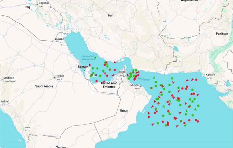 Strait of Hormuz on Geographic World Map. Chokepoint Trade Shipping Network Animation 4K