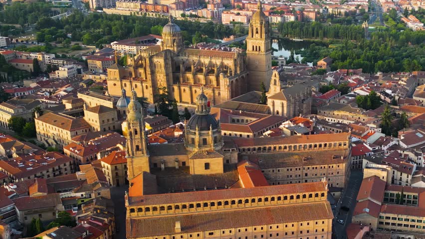 Aerial panorama view of the city Salamanca in Spain on a sunny morning in late spring
