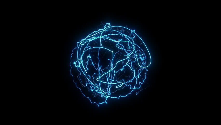 Lightning energy sphere. Futuristic electric plasma ball animation. Embedded alpha channel
