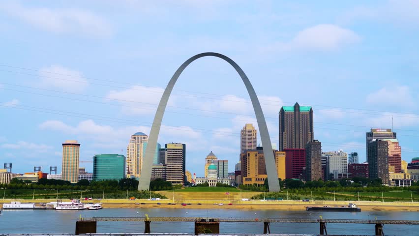 St. Louis, Missouri, USA downtown cityscape on the Mississippi River.