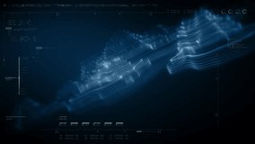 Futuristic holographic topographic environment featuring dynamic geomorphological terrain visualization, integrated into an advanced motion graphic user interface with a head-up display screen - Powered by Shutterstock - Get 15% off with code: PIKWIZARD15