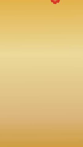 Golden vertical background with animated red plum blossoms, lanterns, fans, and a circular frame