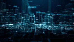 Abstract smart city concept with glowing digital buildings, data streams, and financial analytics overlay. Represents big data, artificial intelligence, IoT connectivity, and digital economy infrastructure. - Powered by Shutterstock - Get 15% off with code: PIKWIZARD15