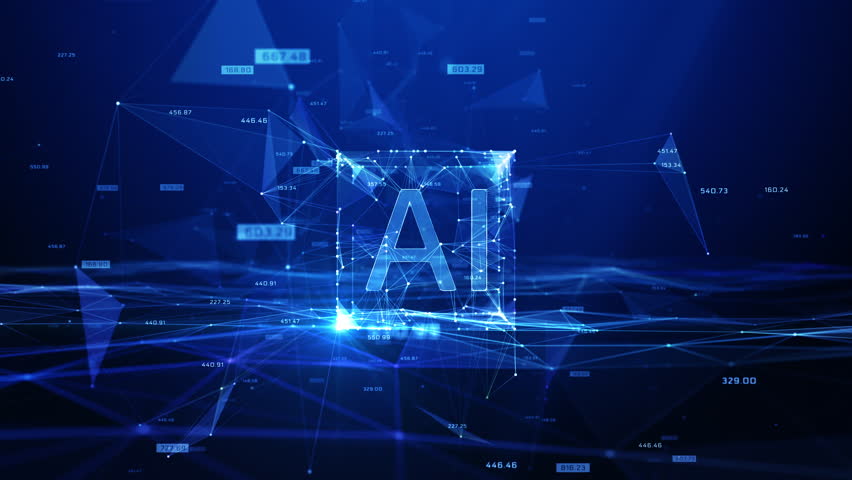 Artificial Intelligence Technology Concept with AI Text in Digital Data Cube, Futuristic Network Connections, Big Data Analytics, Machine Learning and Deep Learning Innovation Background