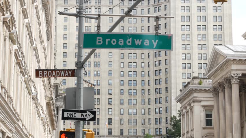 New York City Downtown Civic Center, United States of America. Manhattan municipal building 1914 old historic architecture. Government administration authority. Broadway street sign, Chambers street.