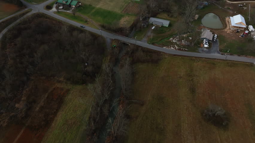 Early morning drone flight showing off vacation homes near the Great Smoky Mountains National Park in East Tennessee
