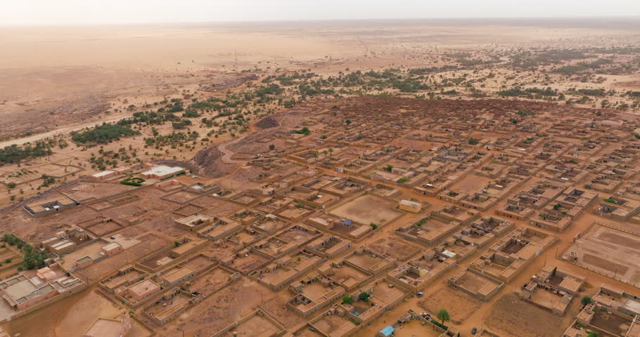 Aerial View Of The Ancient Town Of Ouadane In The Adrar Region Of Central Mauritania.