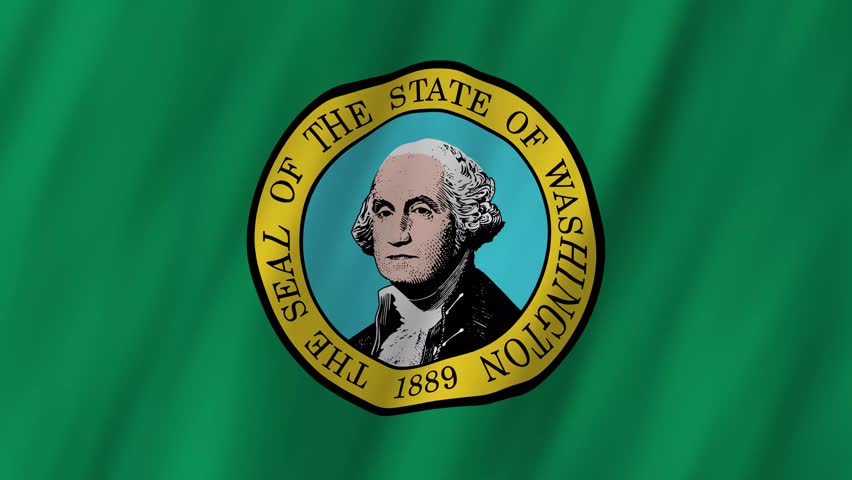 Washington State Flag Waving, George Washington Portrait 4K Animation