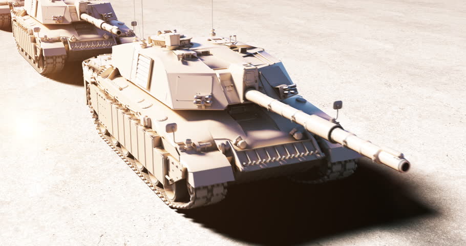 Armored tank battalion ready for a desert battle mission. World War Related 3D Animation.