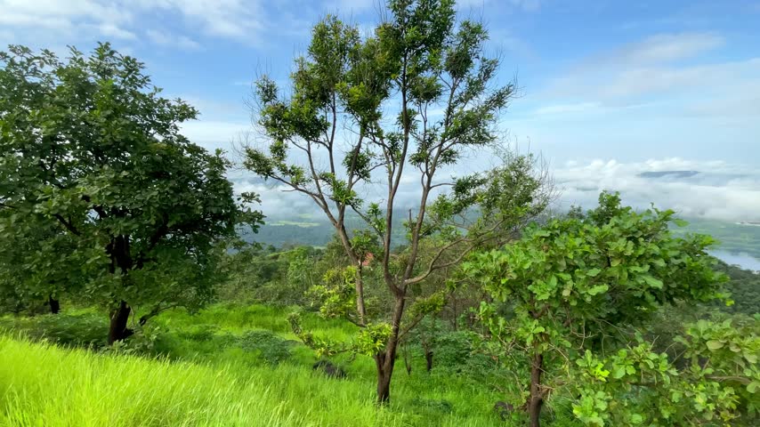 4K Blue Sky Clouds Over Mountain Landscape | Cinematic Nature Background , Mountain Landscape with Moving Clouds and Clear Blue Sky