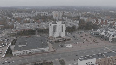 Aerial Drone Circling Kolomna Hotel above City