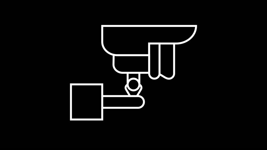 CCTV  Security Camera Icon for Surveillance and Monitoring line art on black screen 
