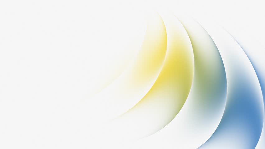 Abstract curves with yellow and blue colors gradient transition. Minimalist background with smooth flowing wave layers on white background