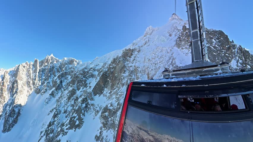 Chamonix Mont Blanc cable car journey in the Alps