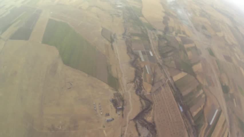 The parachute opened during a parachute jump. Point of View.