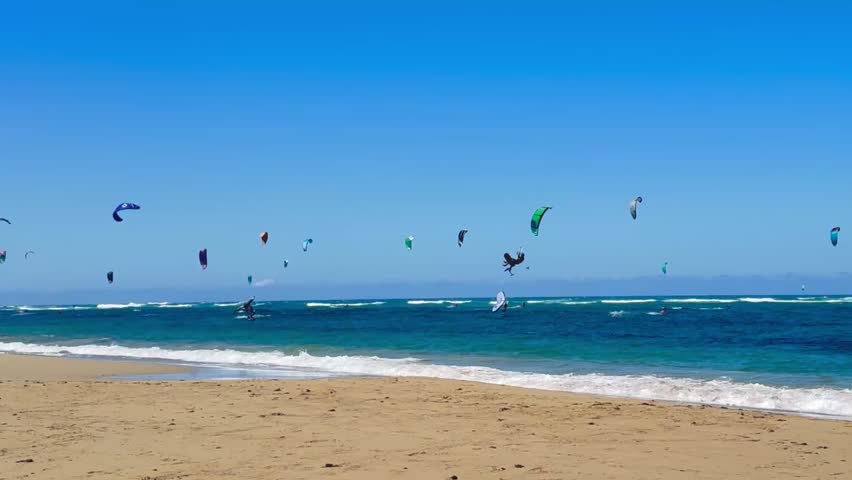 Kite Boarding and Kite Surfing on Kite Beach, Cabarete, DR
