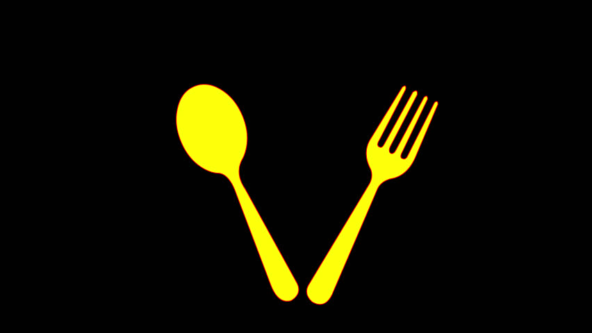 Spoon and fork cutlery icon animation on black background