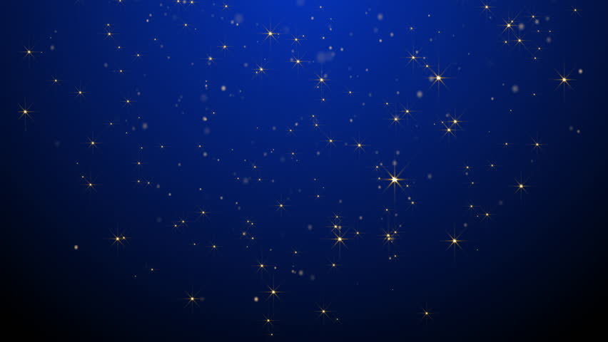 Shinny glowing Gold glitter falling on a black royal blue background